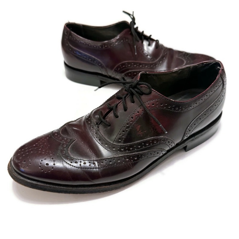 Jarman Leather Burgundy Brogue Wingtip Oxfords, Vintage Dress Shoes Men 8